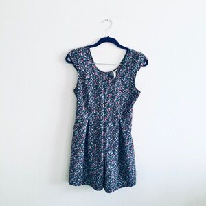Reformed Navy Blue & Pink Floral Open Back Romper Jumpsuit Size M